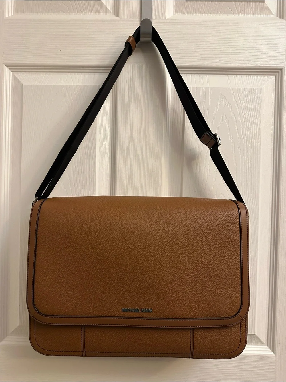 Michael Kors Brown Pebbled Leather Messenger Bag with Black Strap
